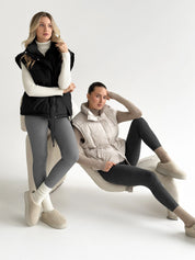 Puff quilted vest with a cream belt