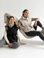Puff quilted vest with a cream belt