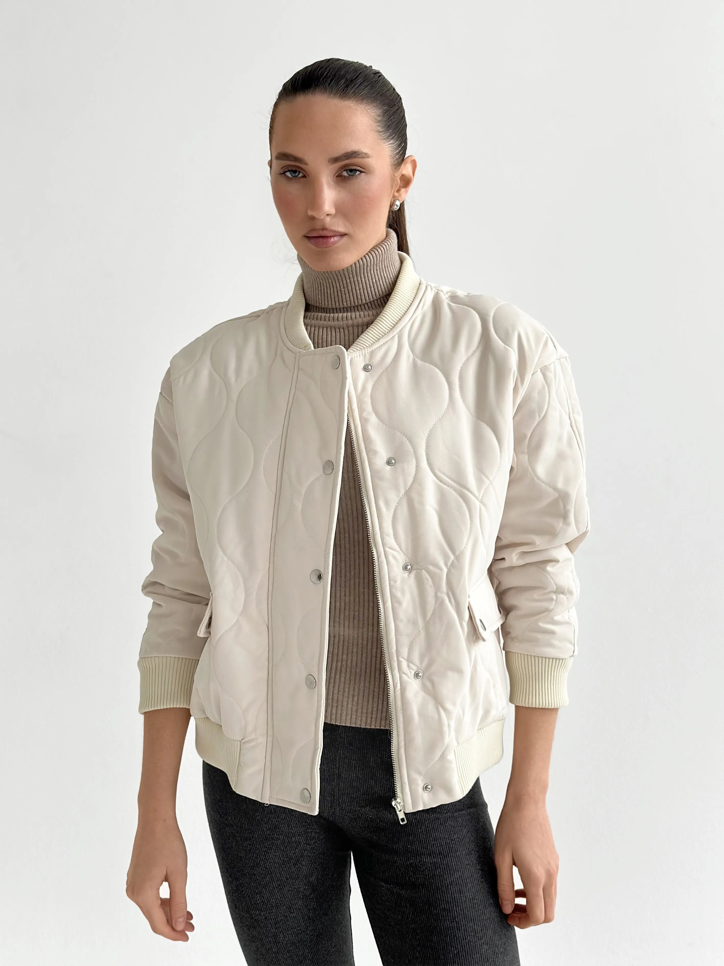 Quilted bomber jacket, milky, onesize