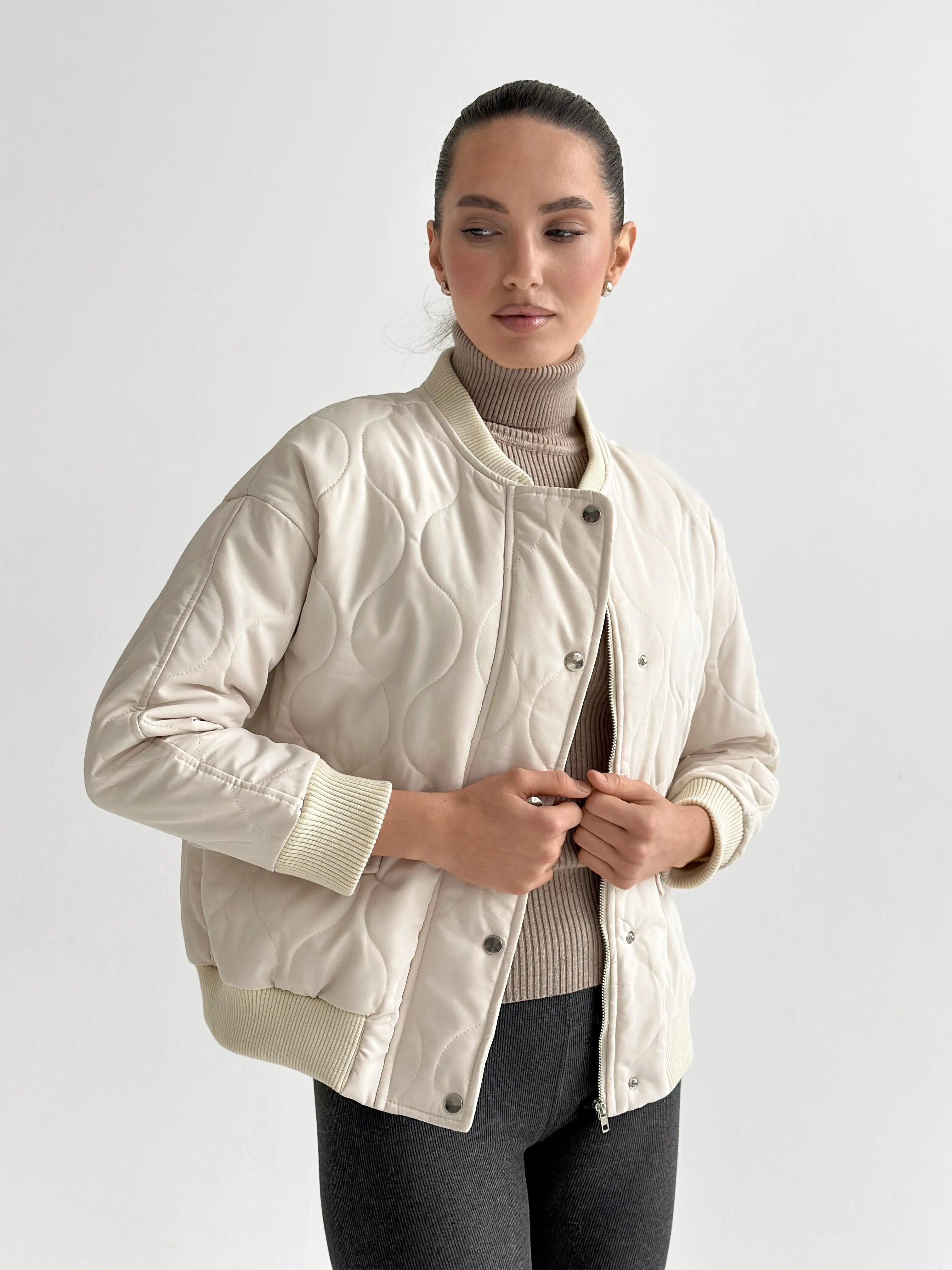 Quilted bomber jacket, milky, onesize