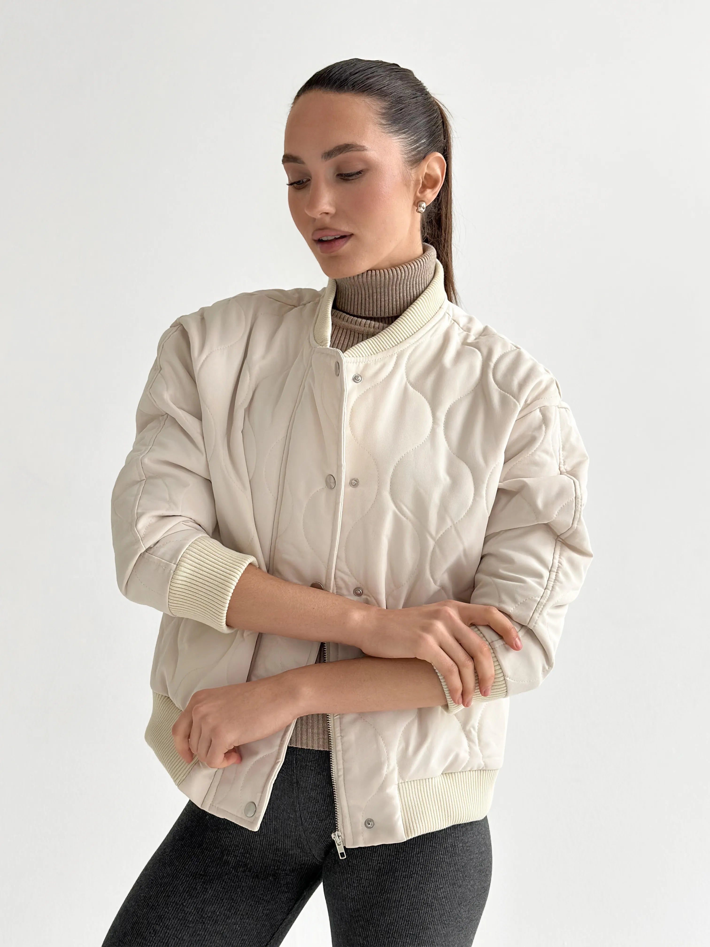 Quilted bomber jacket, milky, onesize