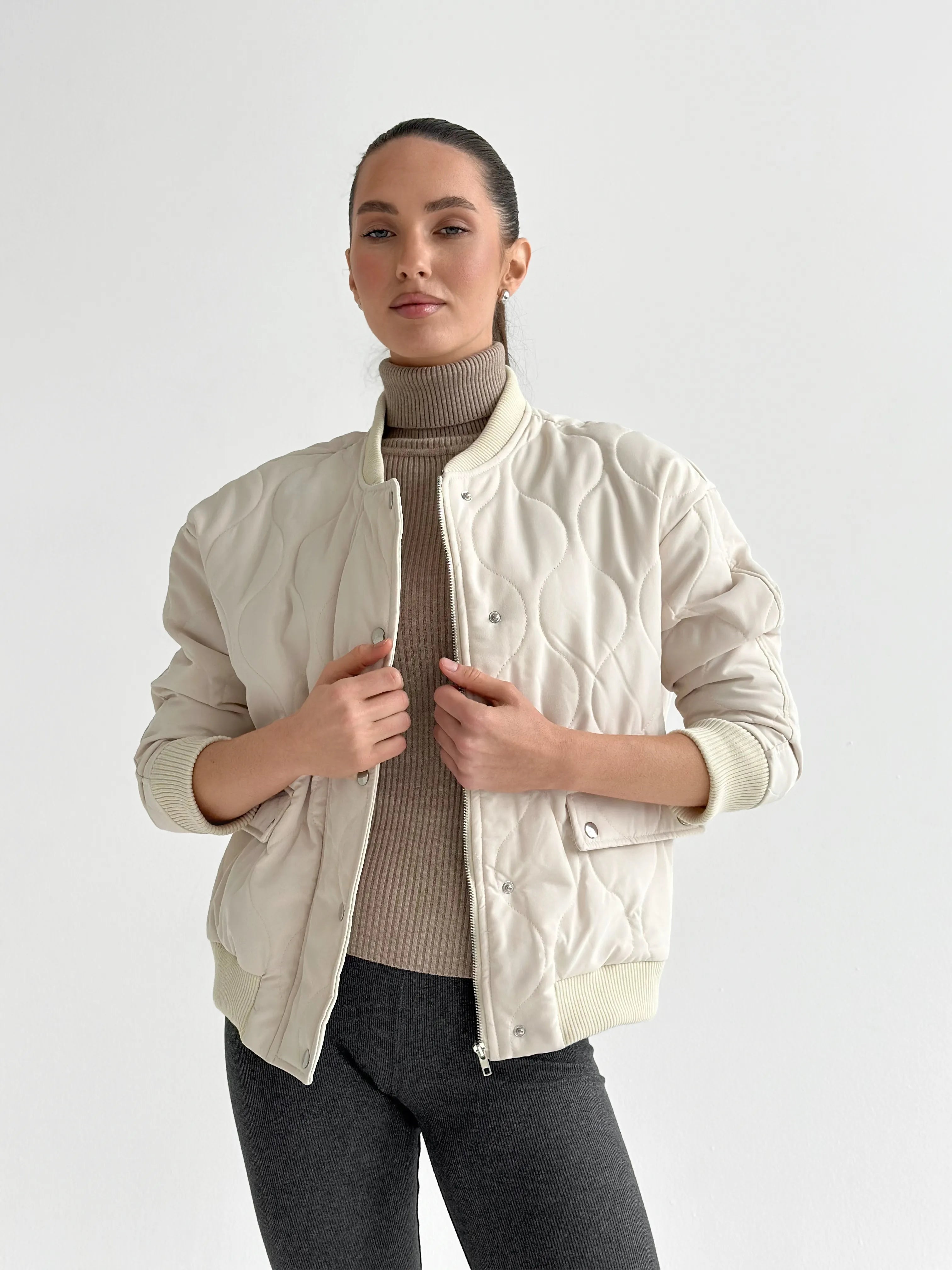 Quilted bomber jacket, milky, onesize