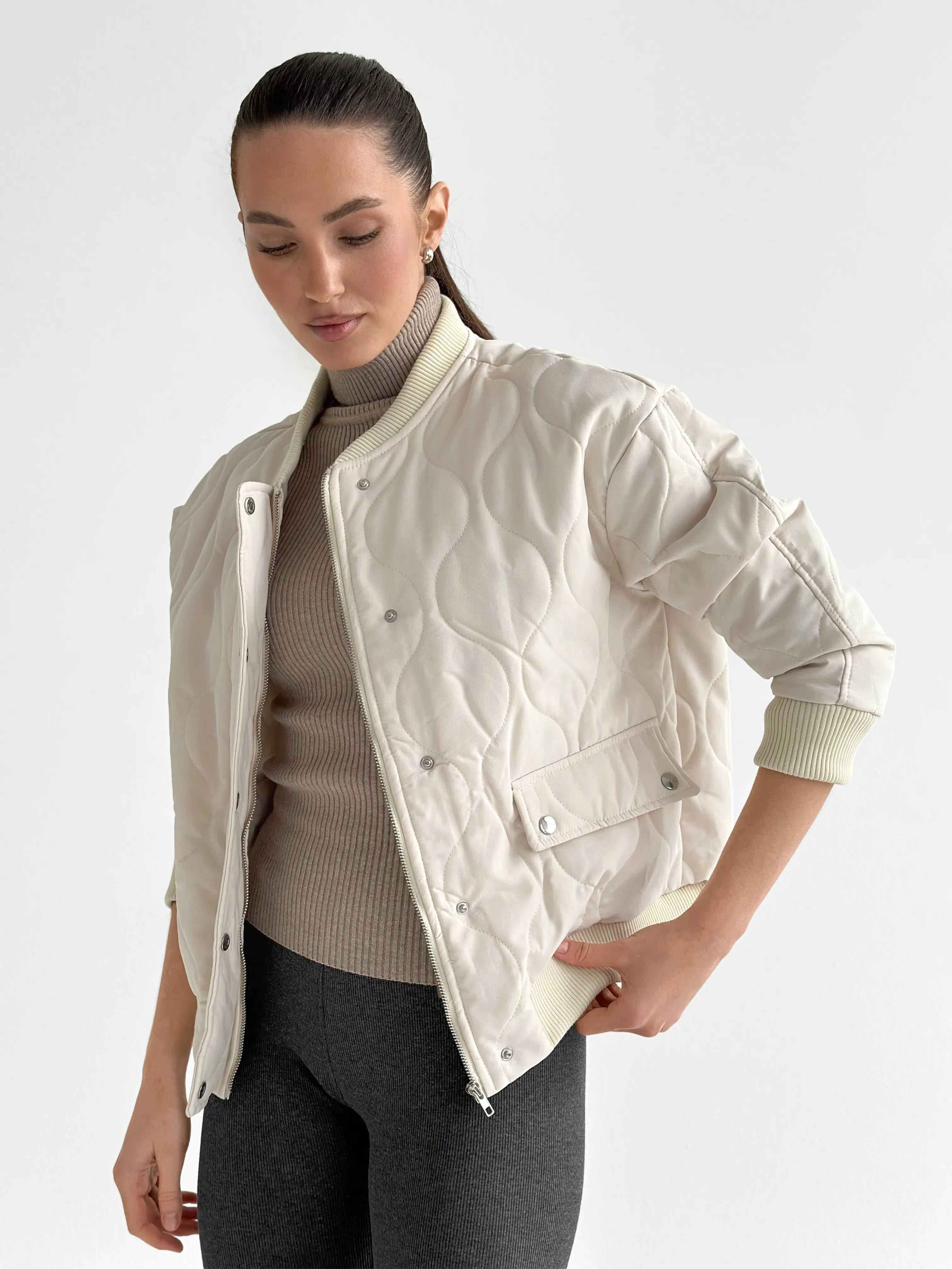 Quilted bomber jacket, milky, onesize