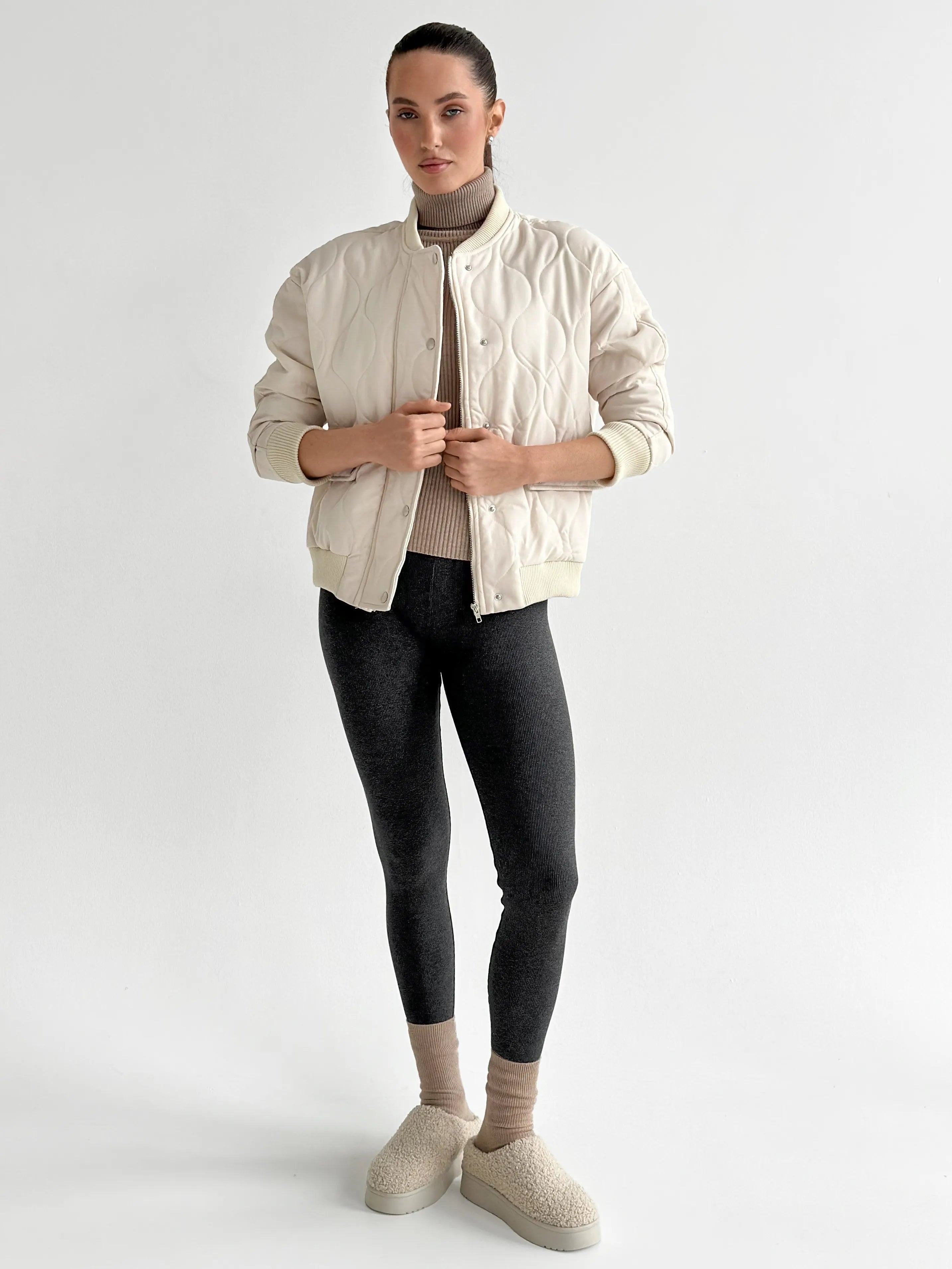 Quilted bomber jacket, milky, onesize