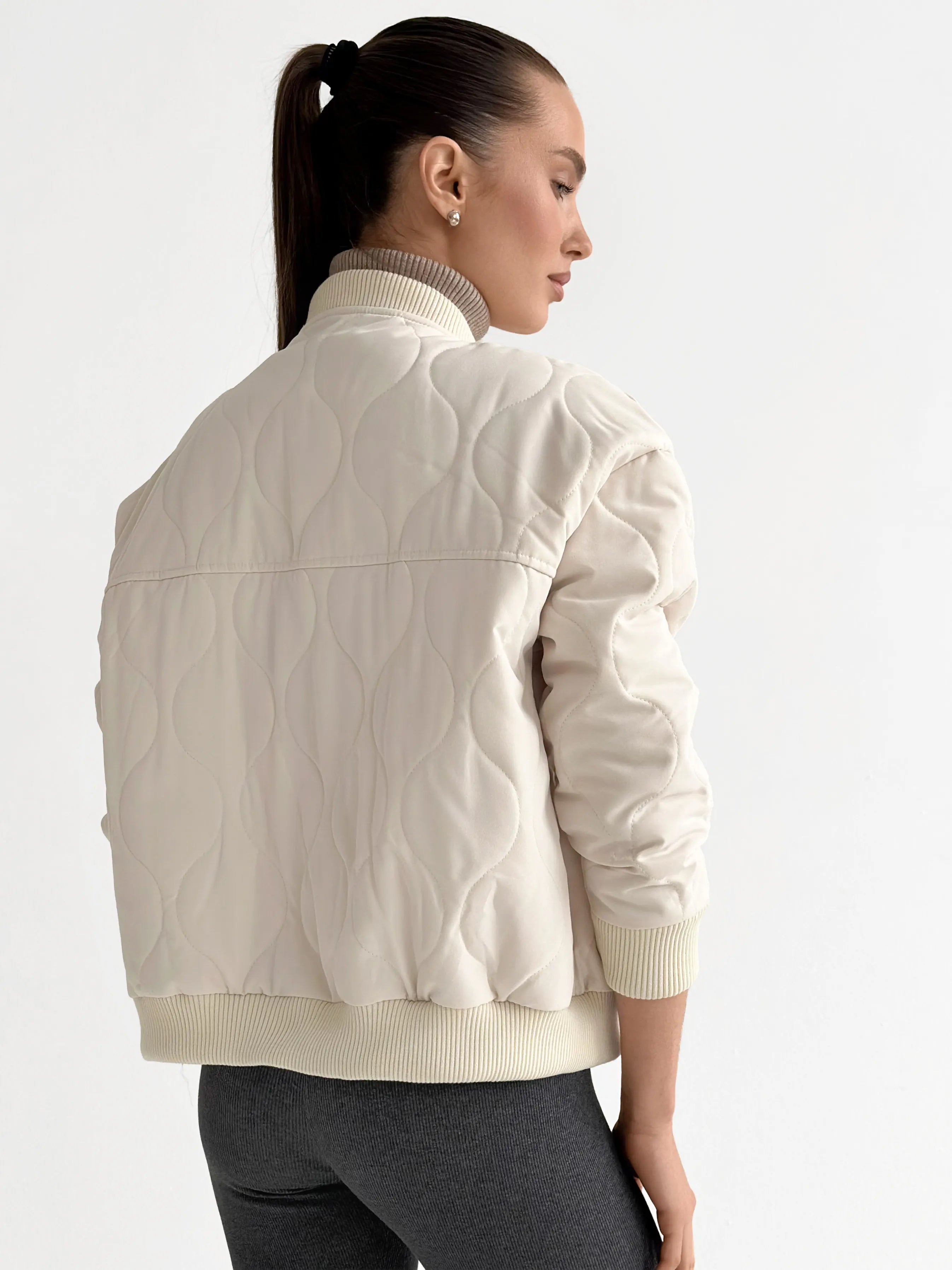 Quilted bomber jacket, milky, onesize