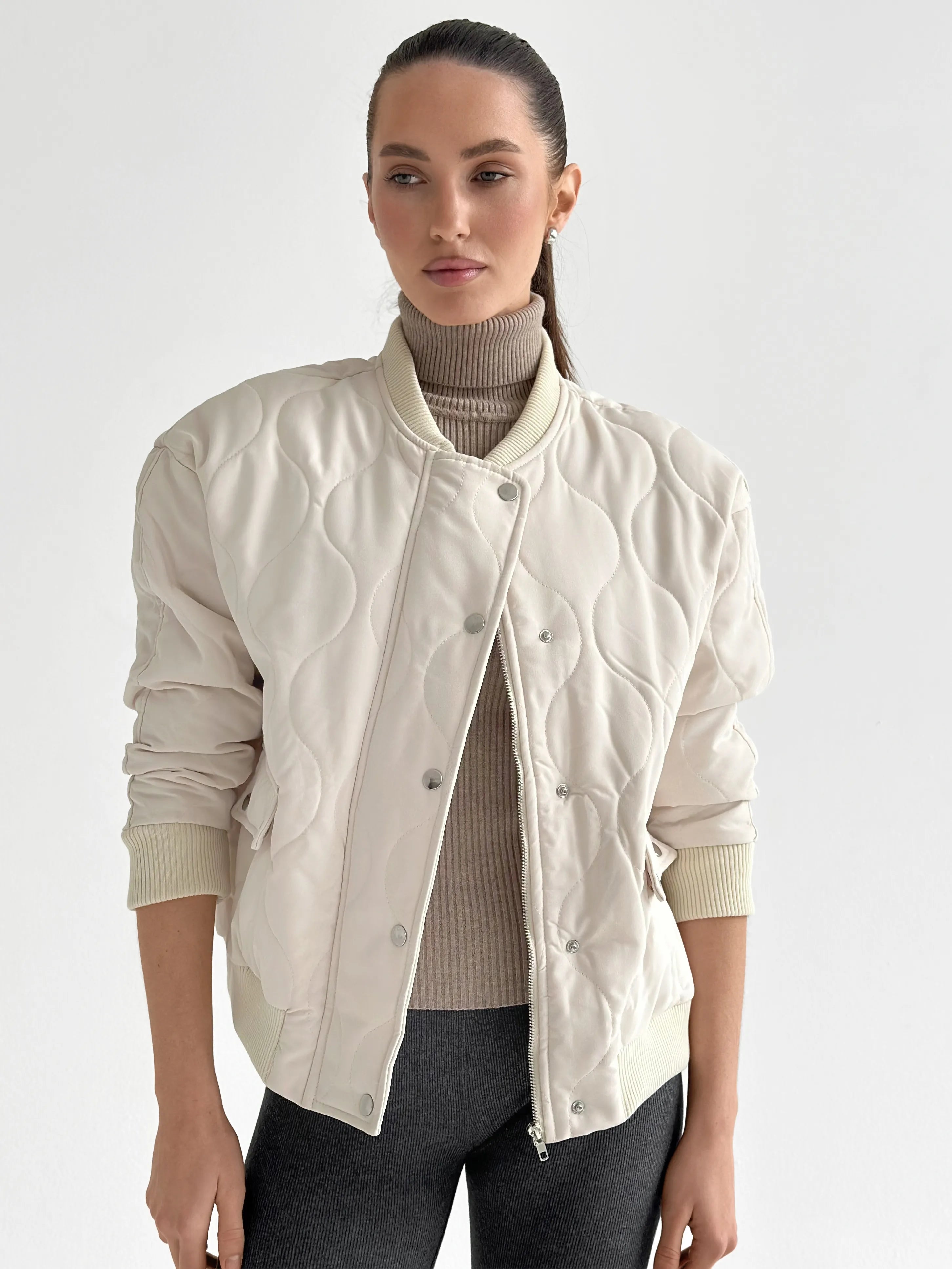 Quilted bomber jacket, milky, onesize