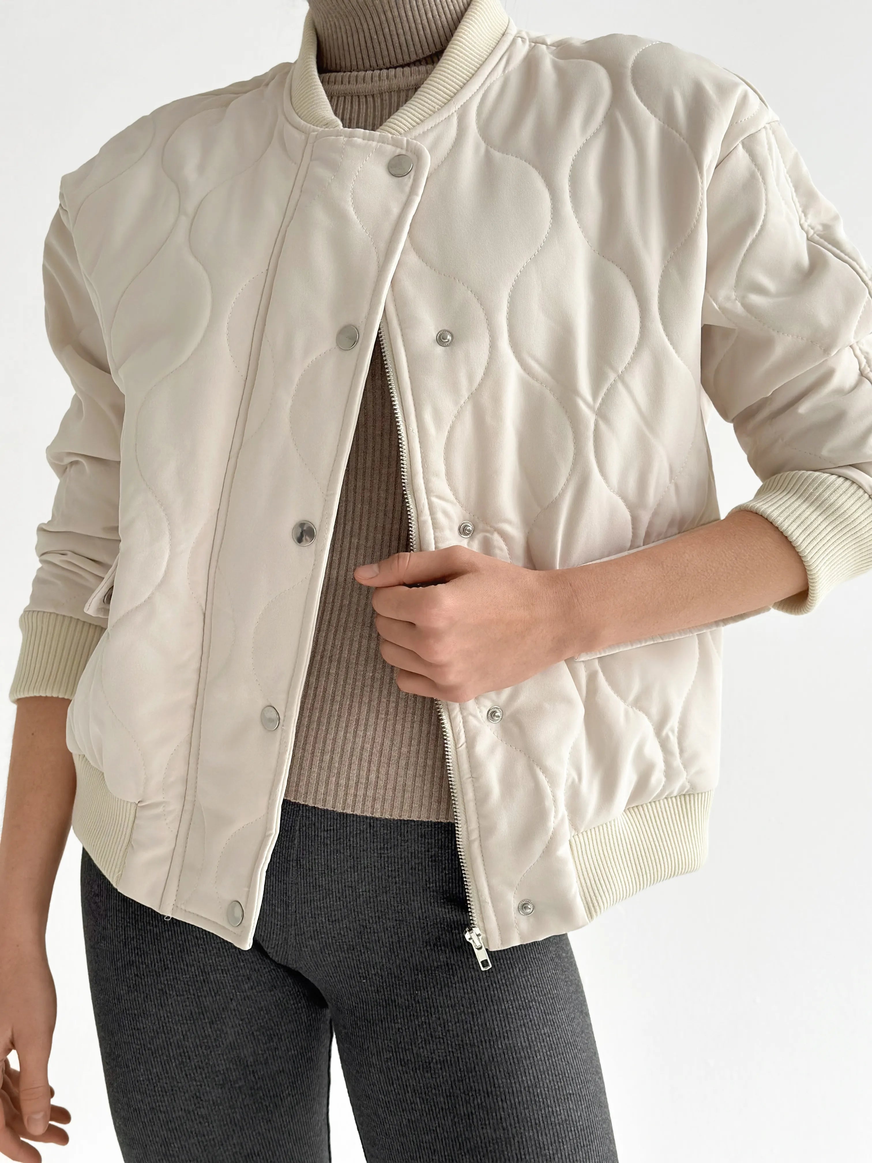 Quilted bomber jacket, milky, onesize