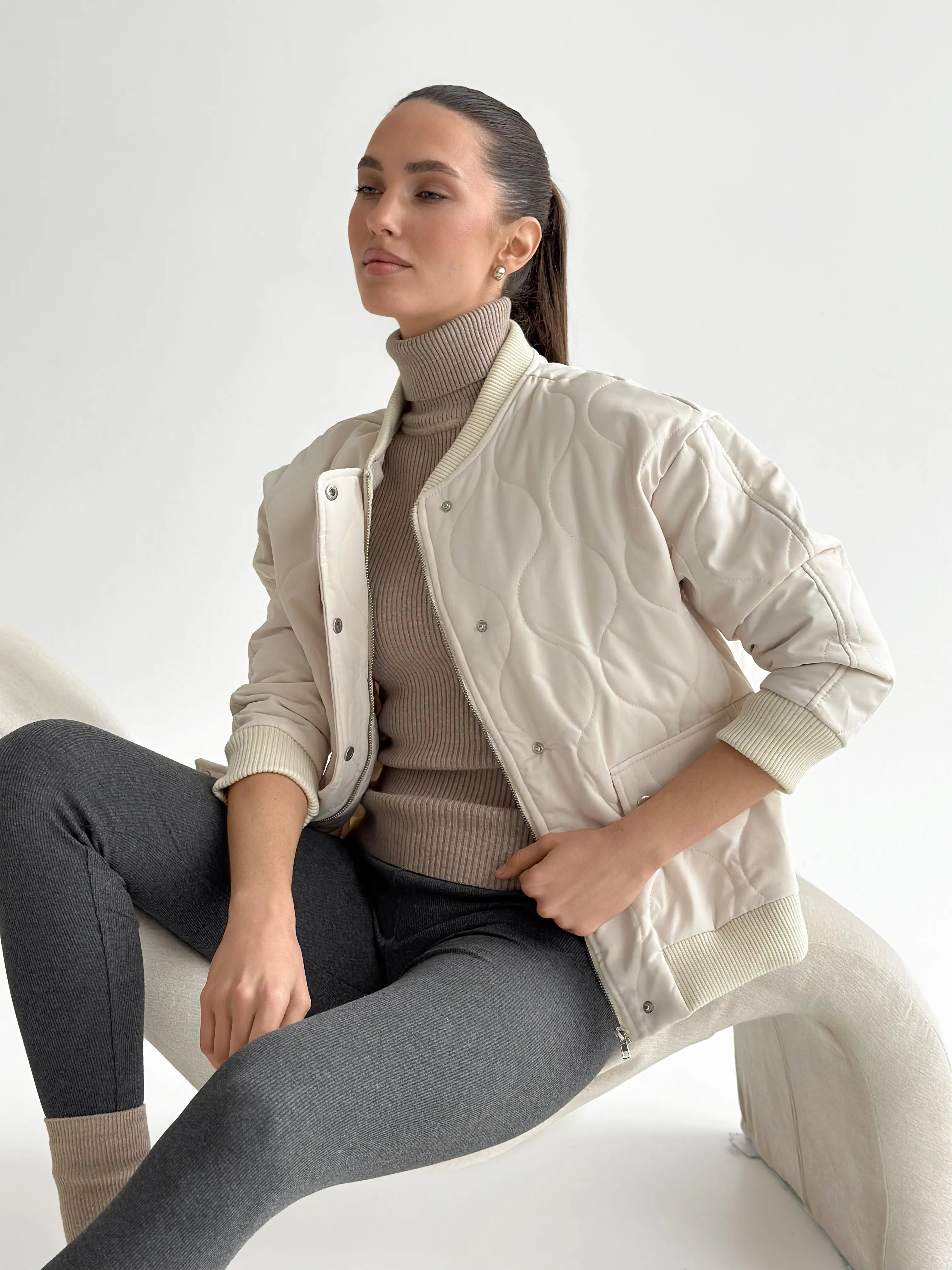 Quilted bomber jacket, milky, onesize