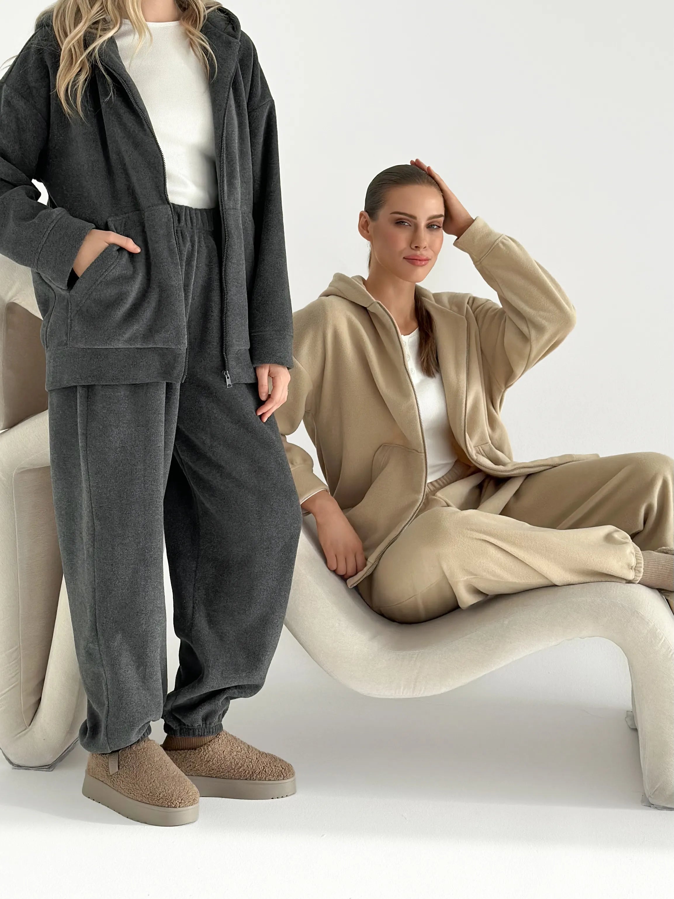Suit Jacket and Pants (plain) polar fleece beige