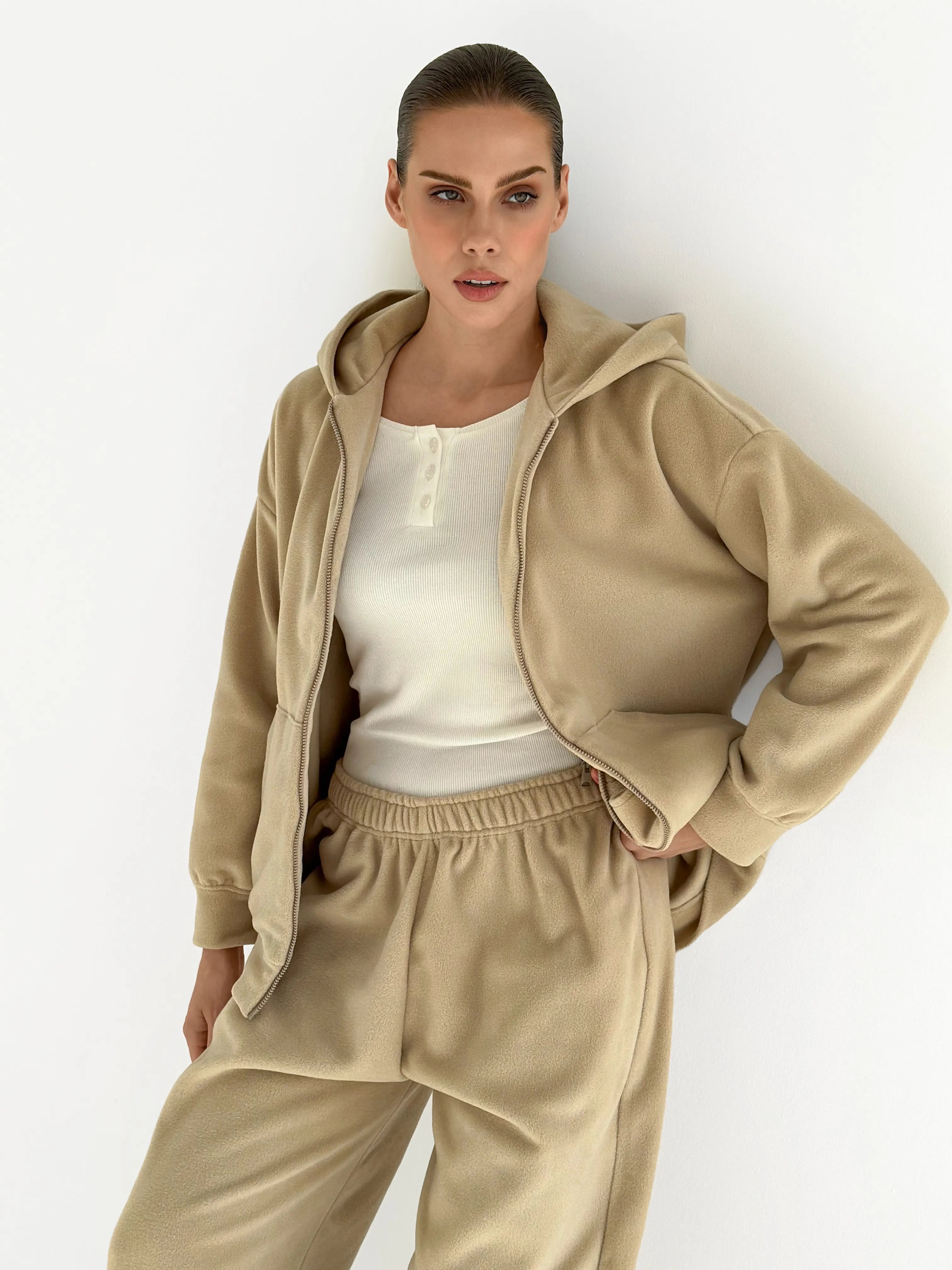 Suit Jacket and Pants (plain) polar fleece beige
