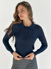 Sweater with collar knitwear navy blue