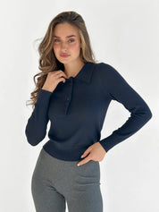 Sweater with collar knitwear navy blue