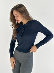 Sweater with collar knitwear navy blue