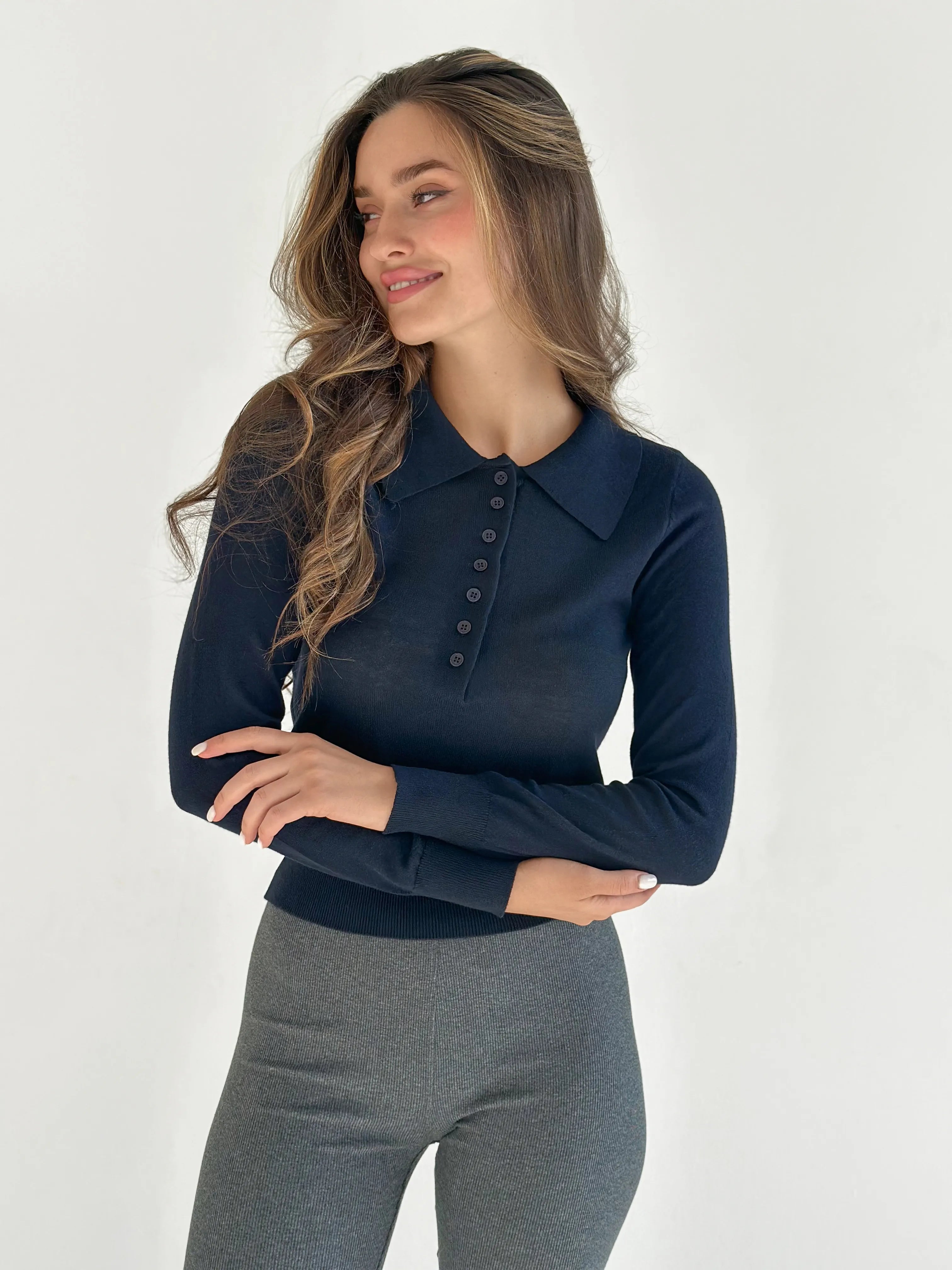 Sweater with collar knitwear navy blue
