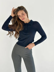 Sweater with collar knitwear navy blue