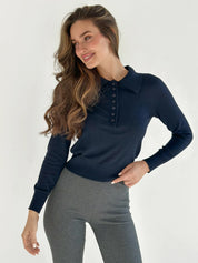 Sweater with collar knitwear navy blue