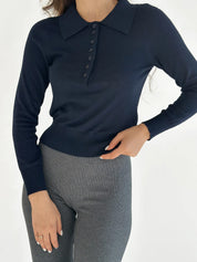 Sweater with collar knitwear navy blue