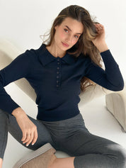 Sweater with collar knitwear navy blue