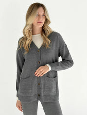 Knitted cardigan elongated with buttons graphite