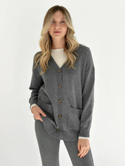 Knitted cardigan elongated with buttons graphite