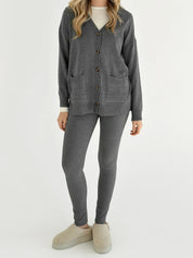 Knitted cardigan elongated with buttons graphite