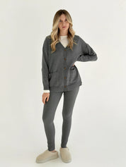 Knitted cardigan elongated with buttons graphite
