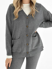 Knitted cardigan elongated with buttons graphite