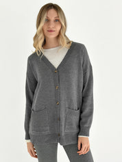 Knitted cardigan elongated with buttons graphite