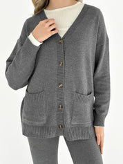 Knitted cardigan elongated with buttons graphite