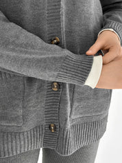 Knitted cardigan elongated with buttons graphite