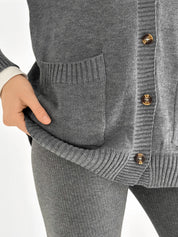 Knitted cardigan elongated with buttons graphite
