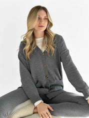 Knitted cardigan elongated with buttons graphite
