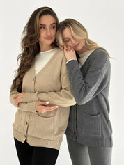 Knitted cardigan elongated with buttons graphite