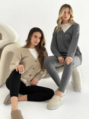 Knitted cardigan elongated with buttons graphite