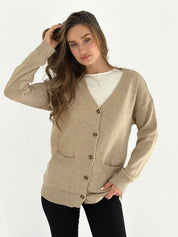 Knitted cardigan elongated with buttons beige