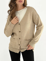 Knitted cardigan elongated with buttons beige