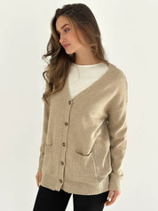 Knitted cardigan elongated with buttons beige