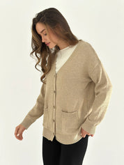 Knitted cardigan elongated with buttons beige