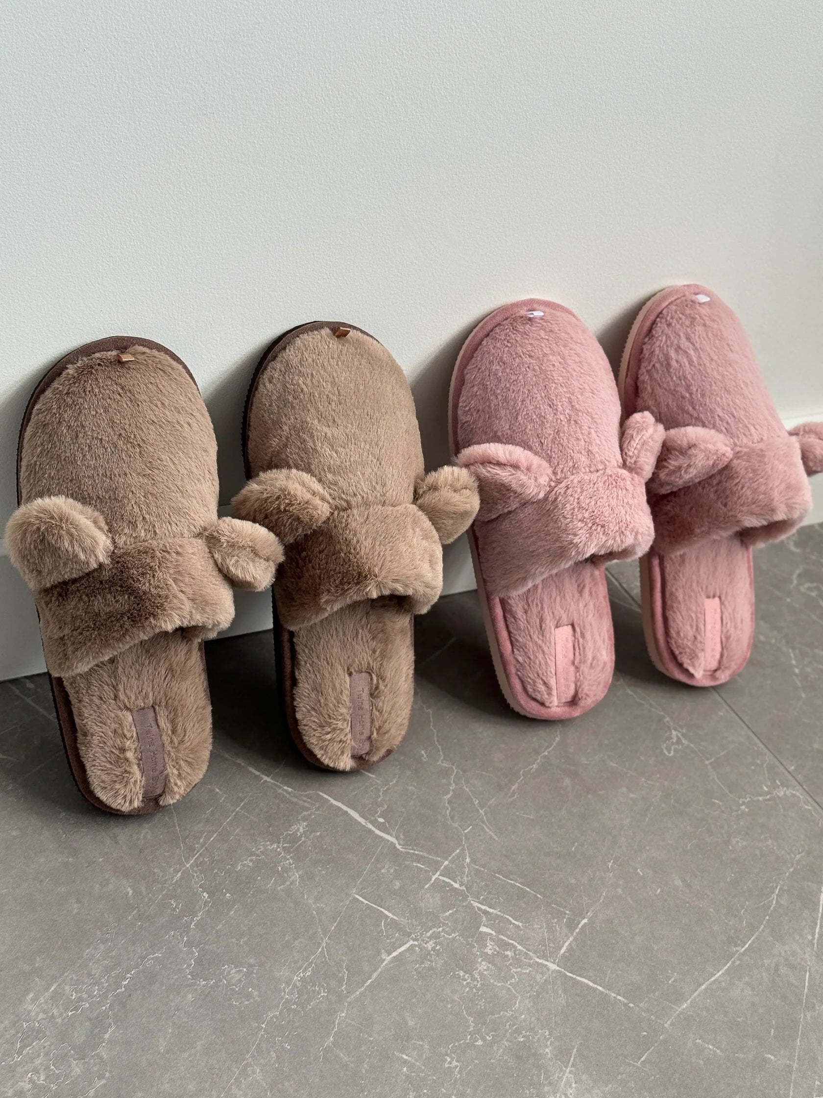 Women's HS fur slippers with ears pink