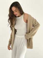 Knitted cardigan elongated with buttons beige