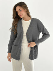 Knitted cardigan elongated with buttons graphite