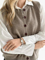 Knitted vest with buttons beige