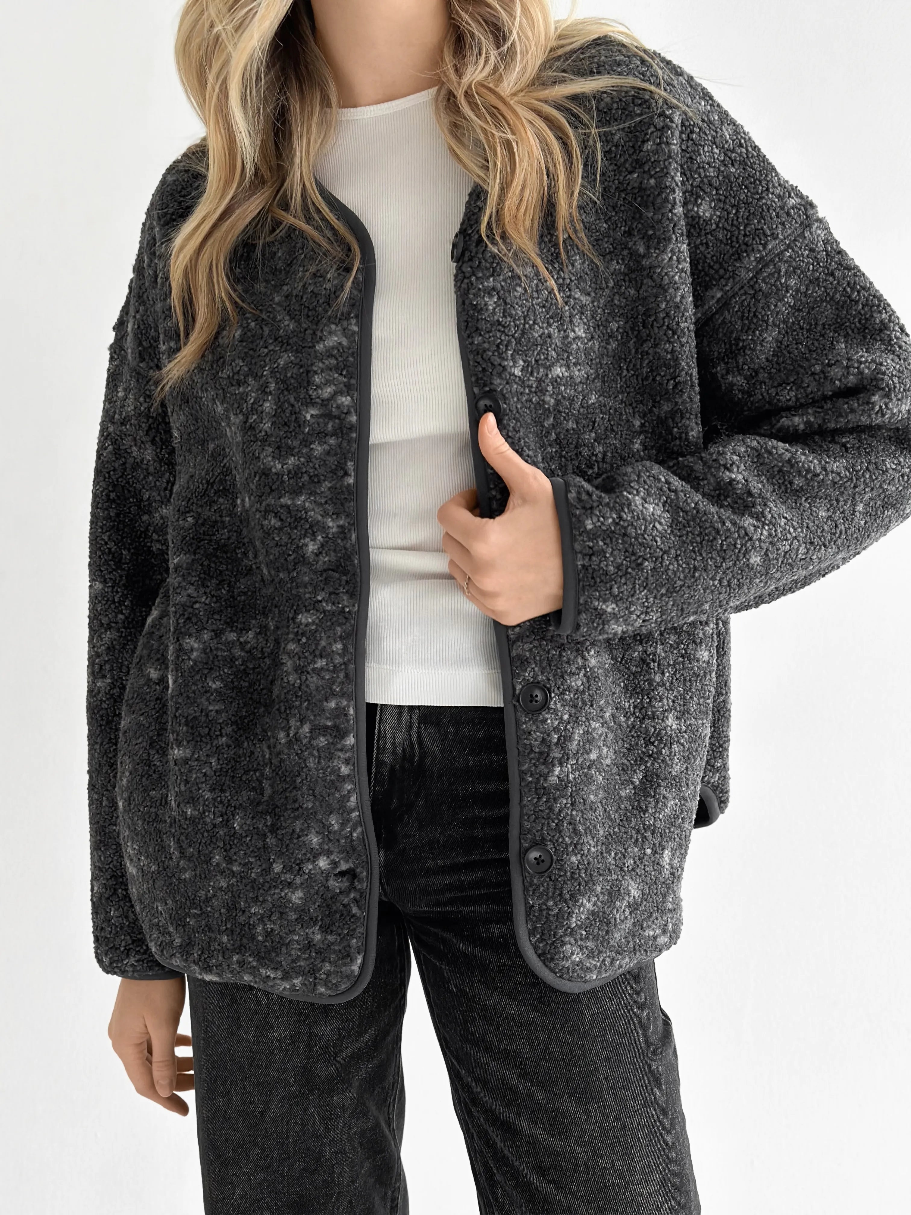 Teddy plush demi-season jacket graphite