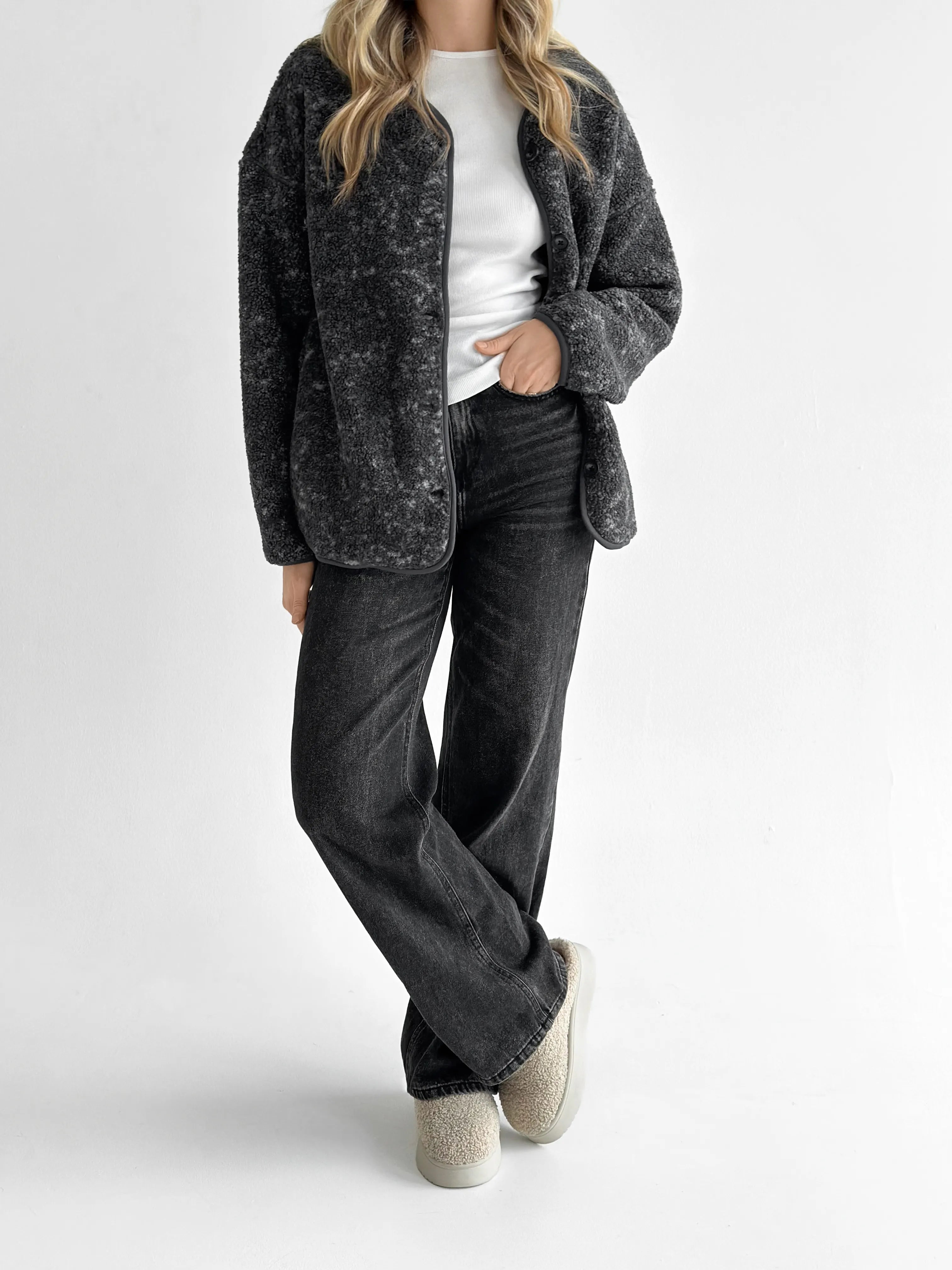 Teddy plush demi-season jacket graphite