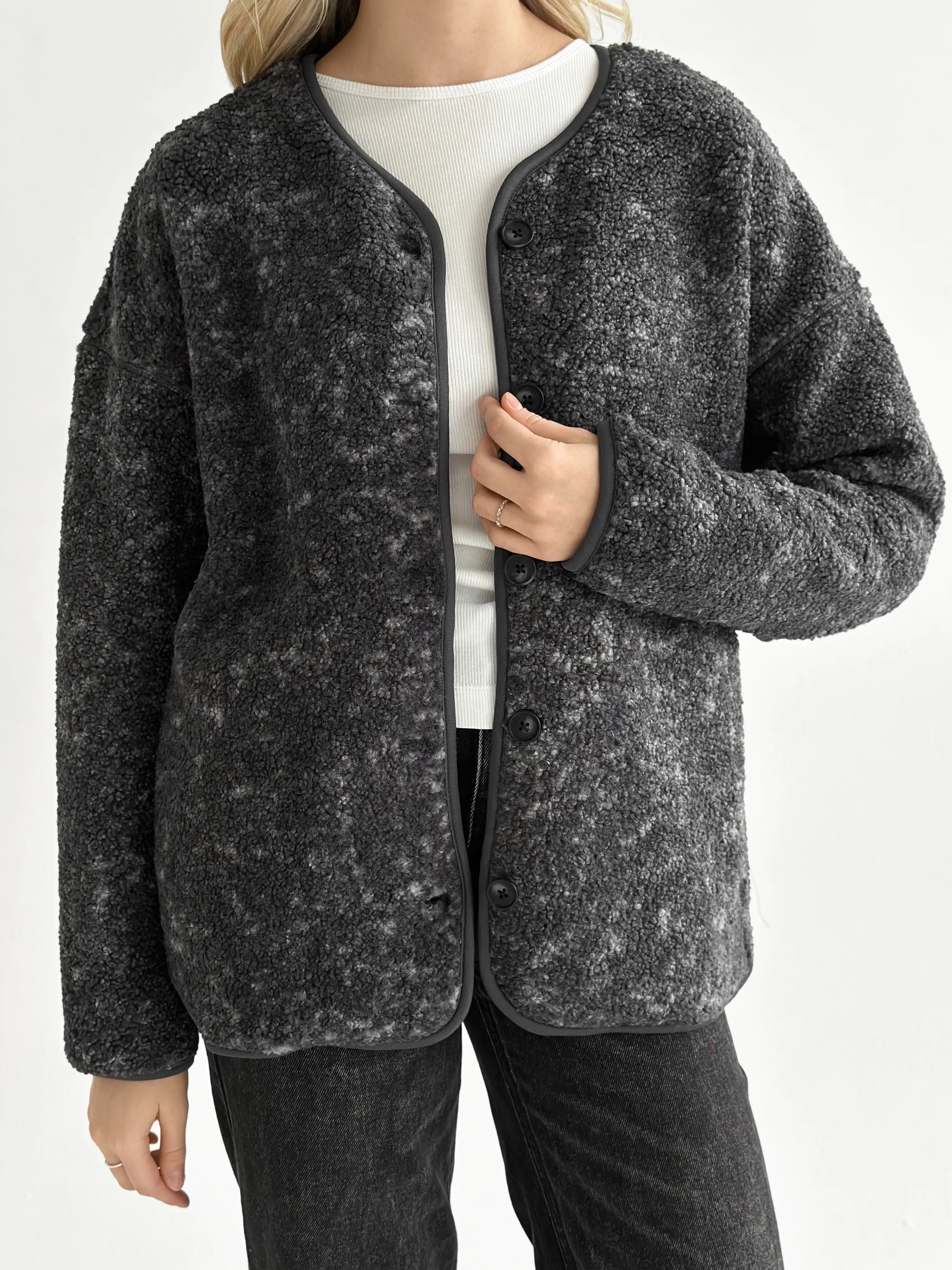 Teddy plush demi-season jacket graphite