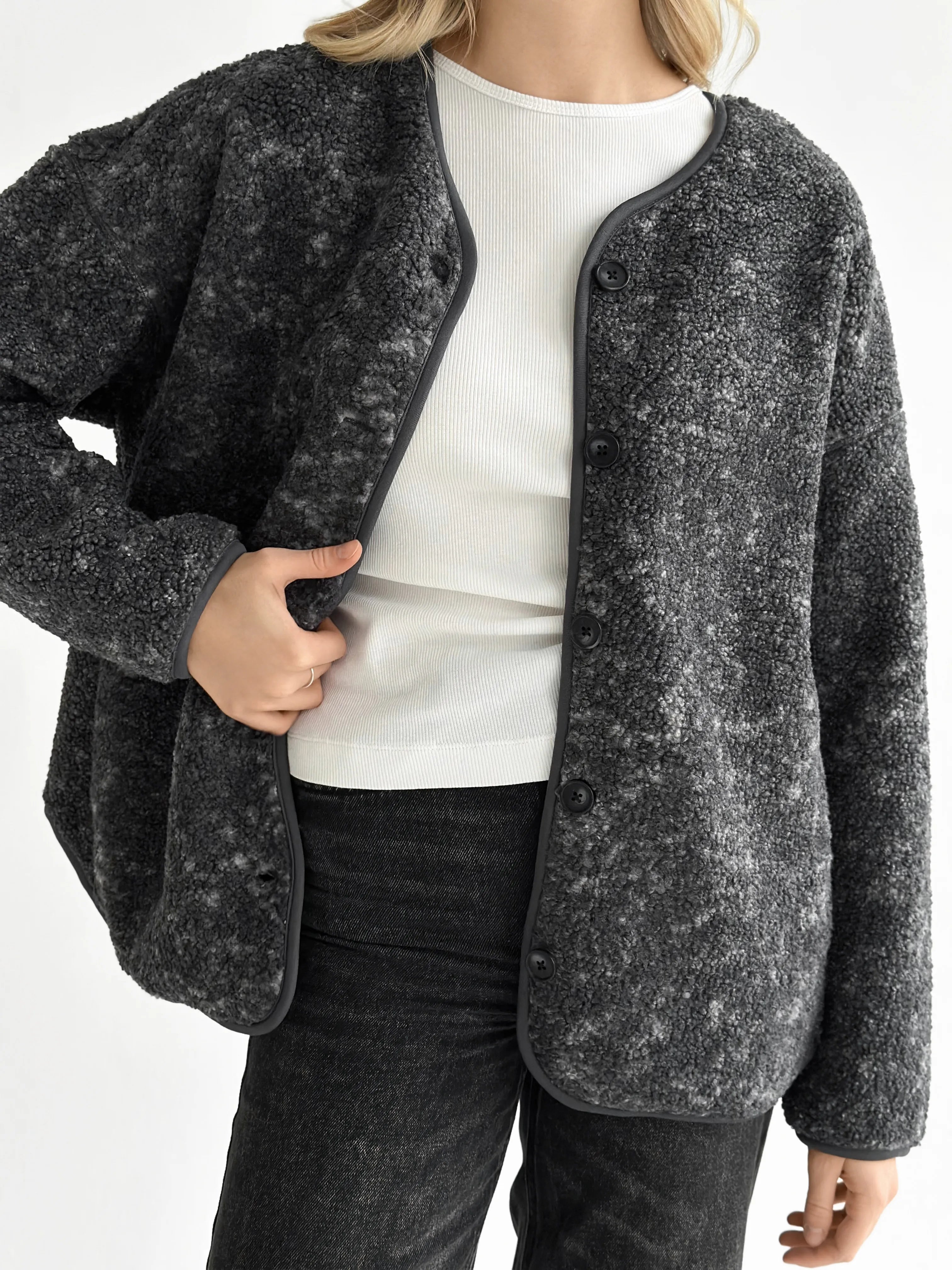 Teddy plush demi-season jacket graphite