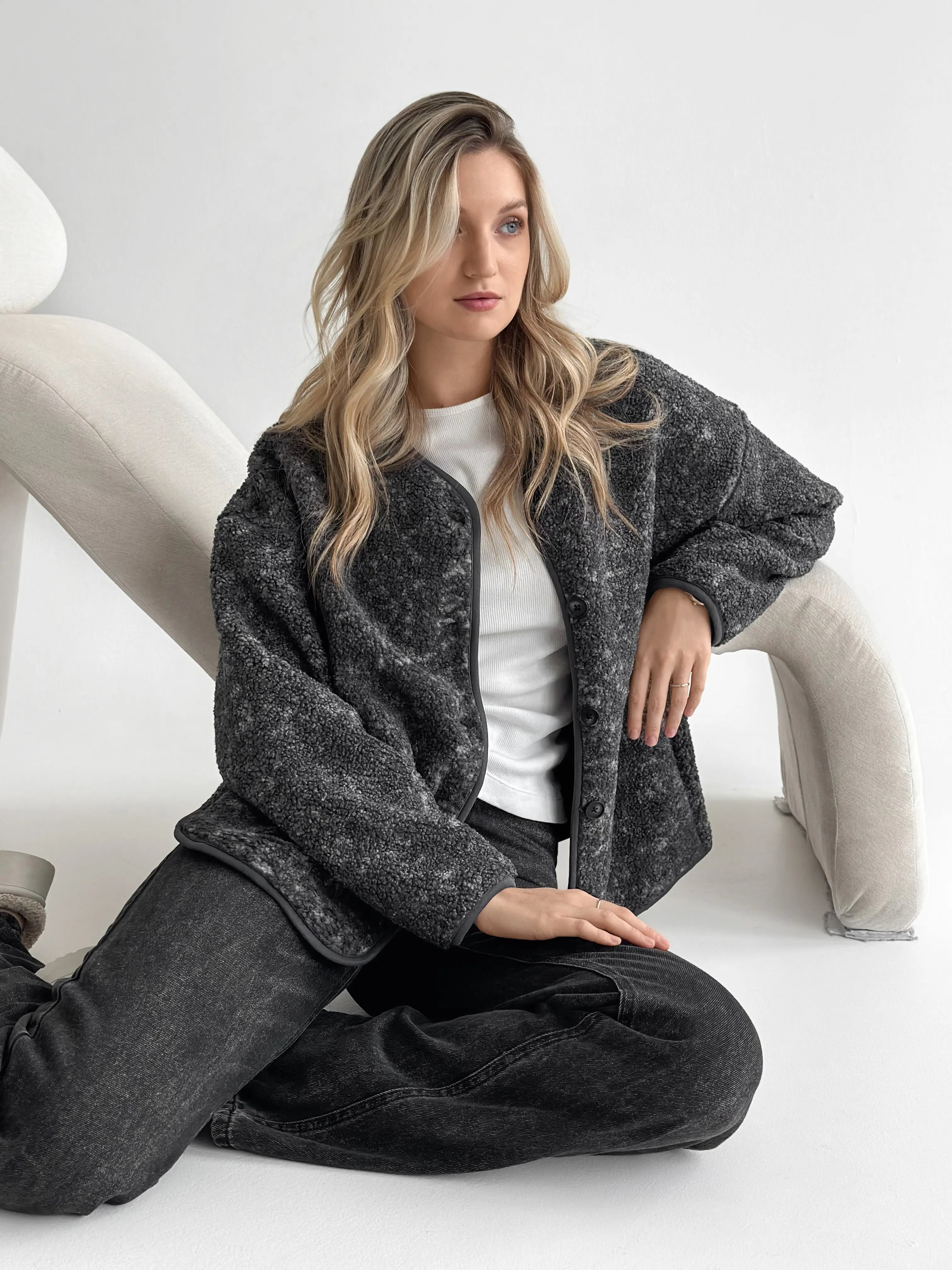 Teddy plush demi-season jacket graphite