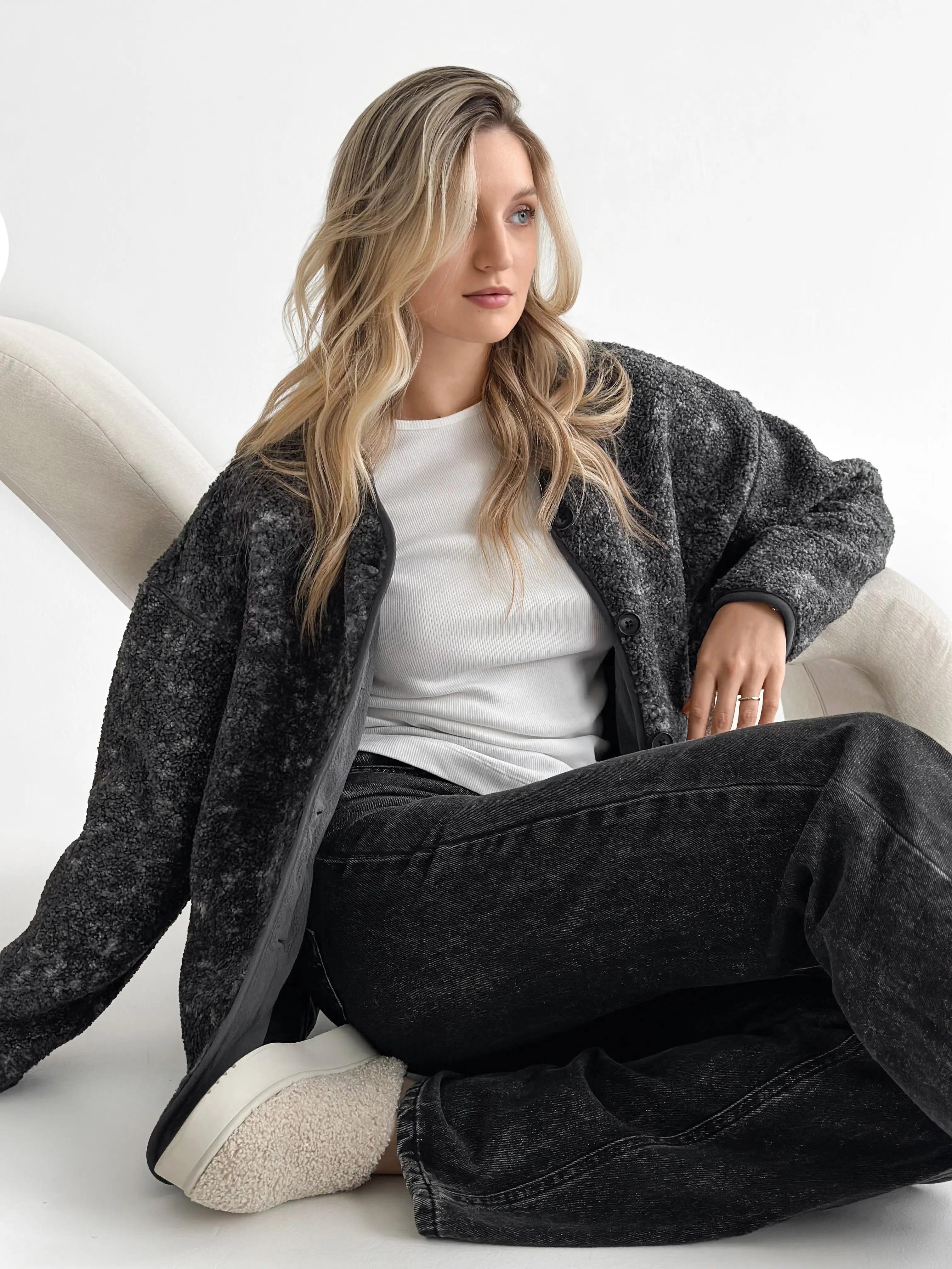 Teddy plush demi-season jacket graphite