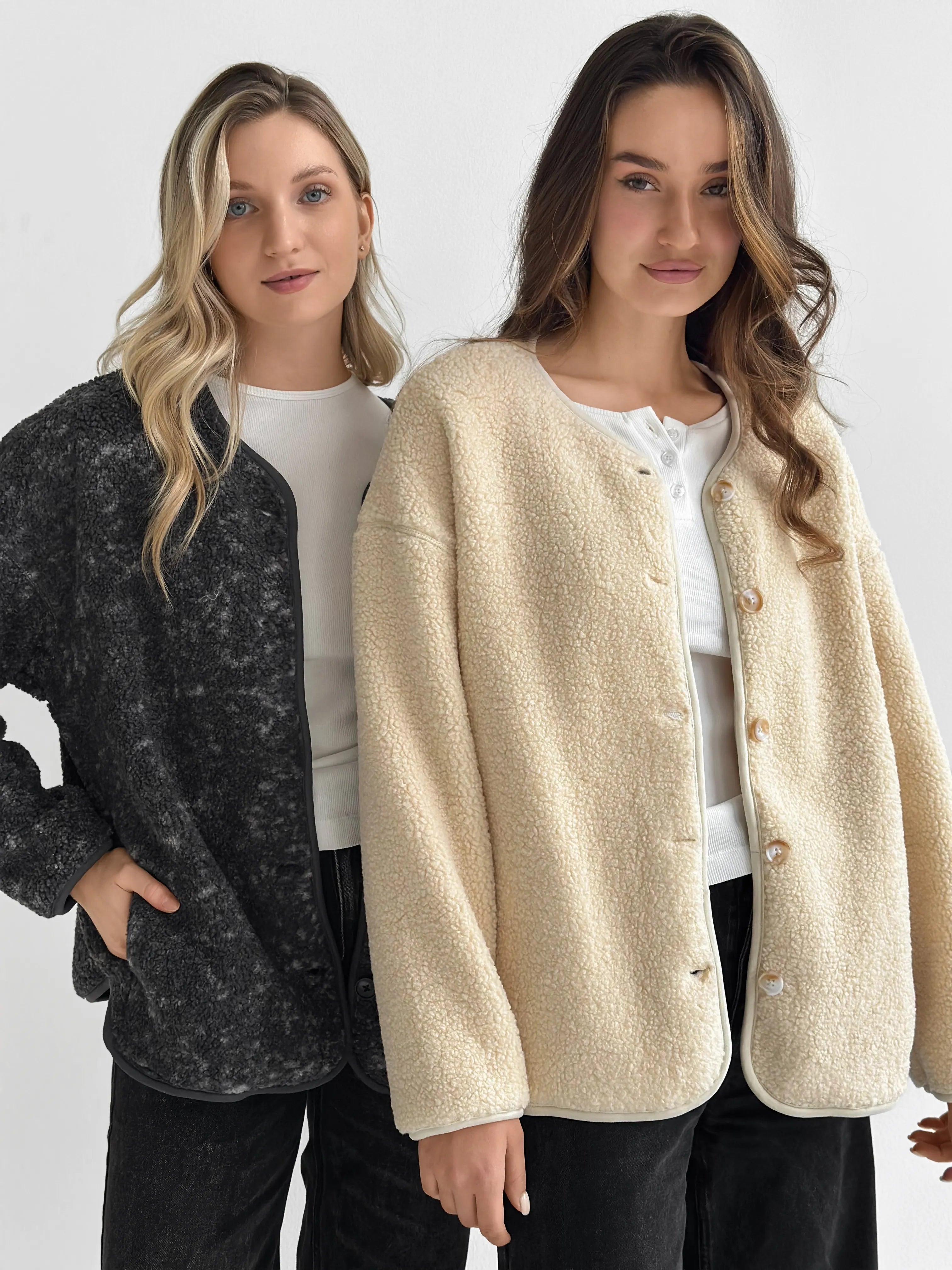 Teddy plush demi-season jacket milky