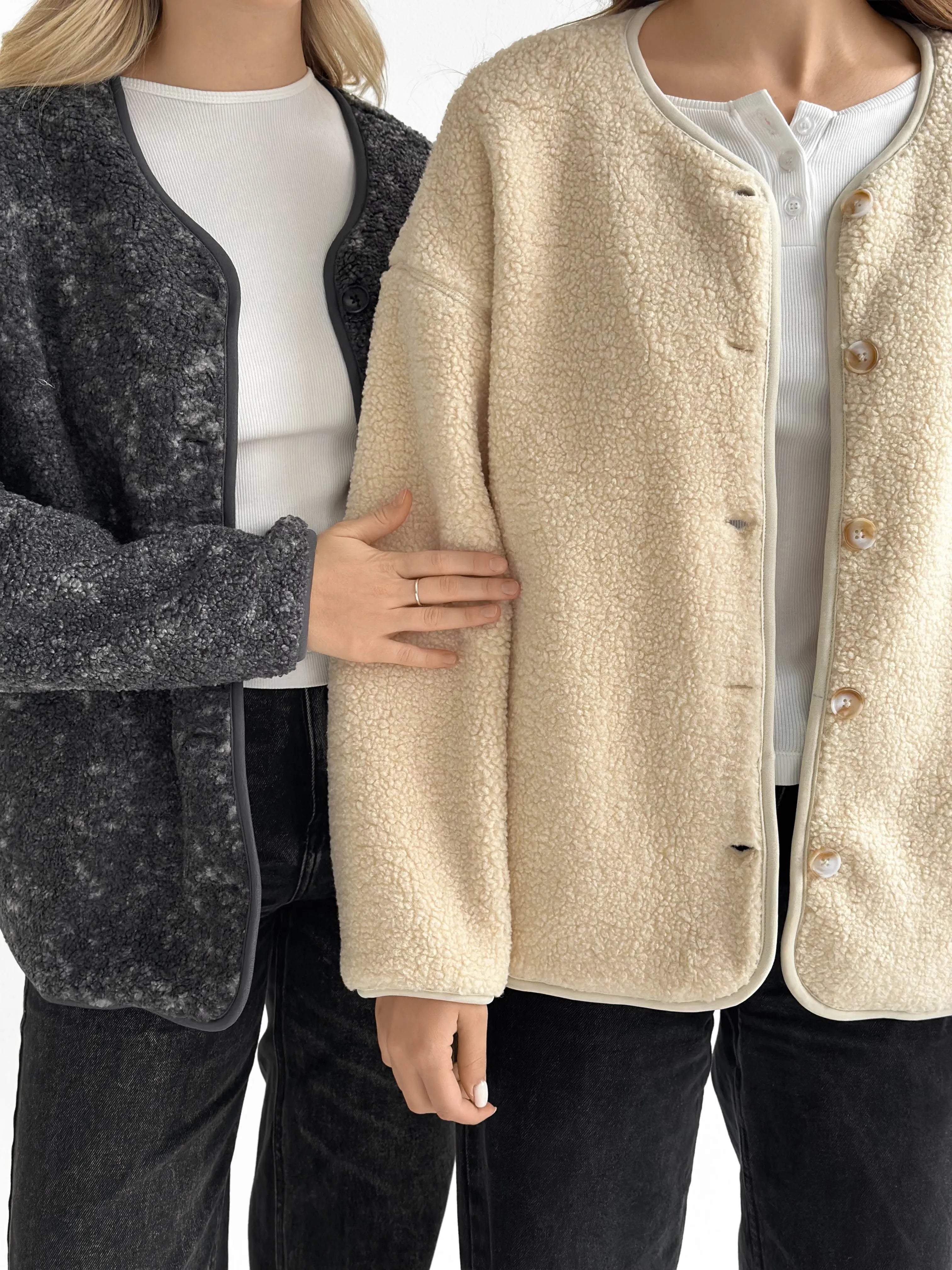 Teddy plush demi-season jacket milky